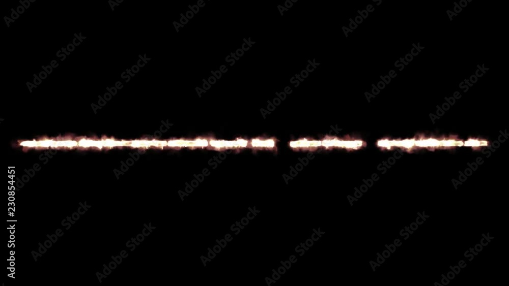 Animated top view of narrow line of fire or short flames burning and quickly dissolving emitting almost no smoke. At the center and isolated against black background, mask included. Animated top view of narrow line of fire or short flames burning and quickly dissolving emitting almost no smoke. At the center and isolated against black background, mask included.
