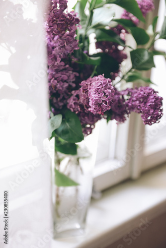 Fototapeta Naklejka Na Ścianę i Meble -  Bouquet of violet lilac in a vase. soft focus