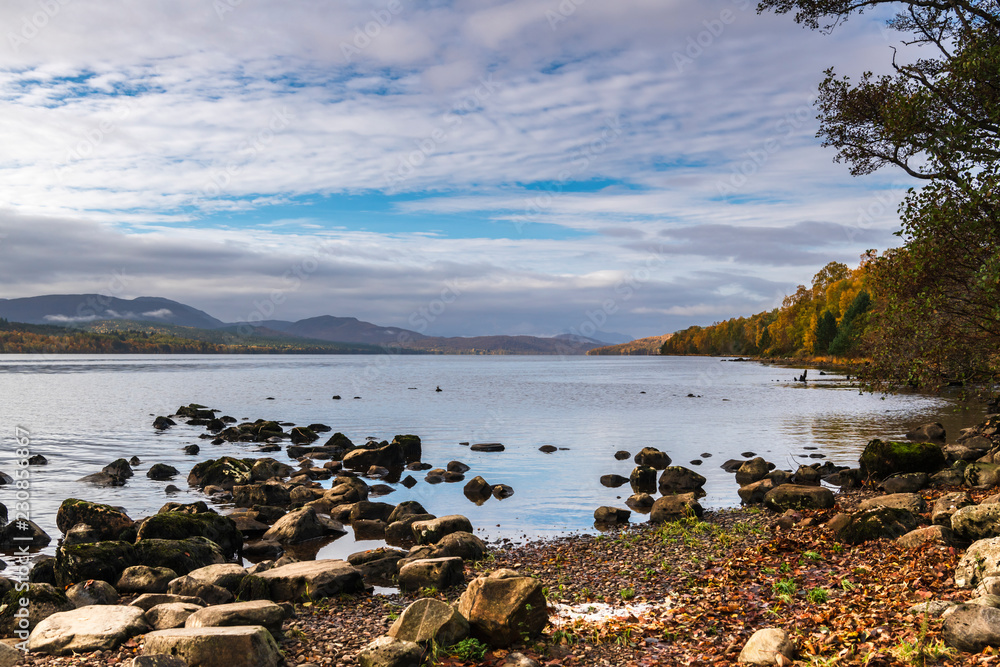 An autumnal image of Loch Rannoch in the Scottish Highlands. 
