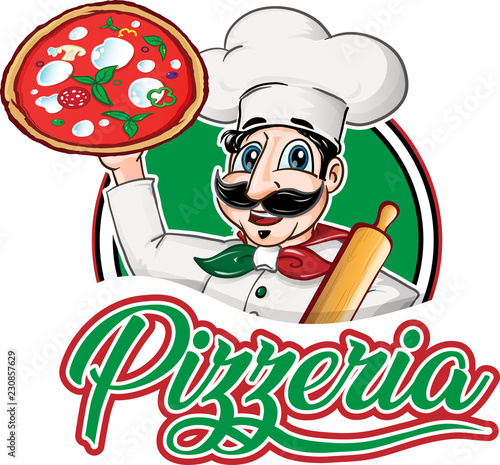 italian Chef  emblem with pizza margherita