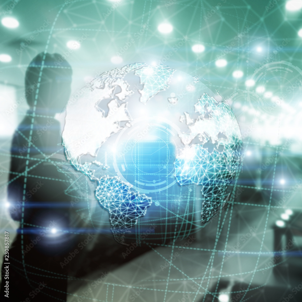 3D earth hologram, Globe, WWW, Global Business and Telecommunication. 3D earth hologram, Globe, WWW, Global Business and Telecommunication.