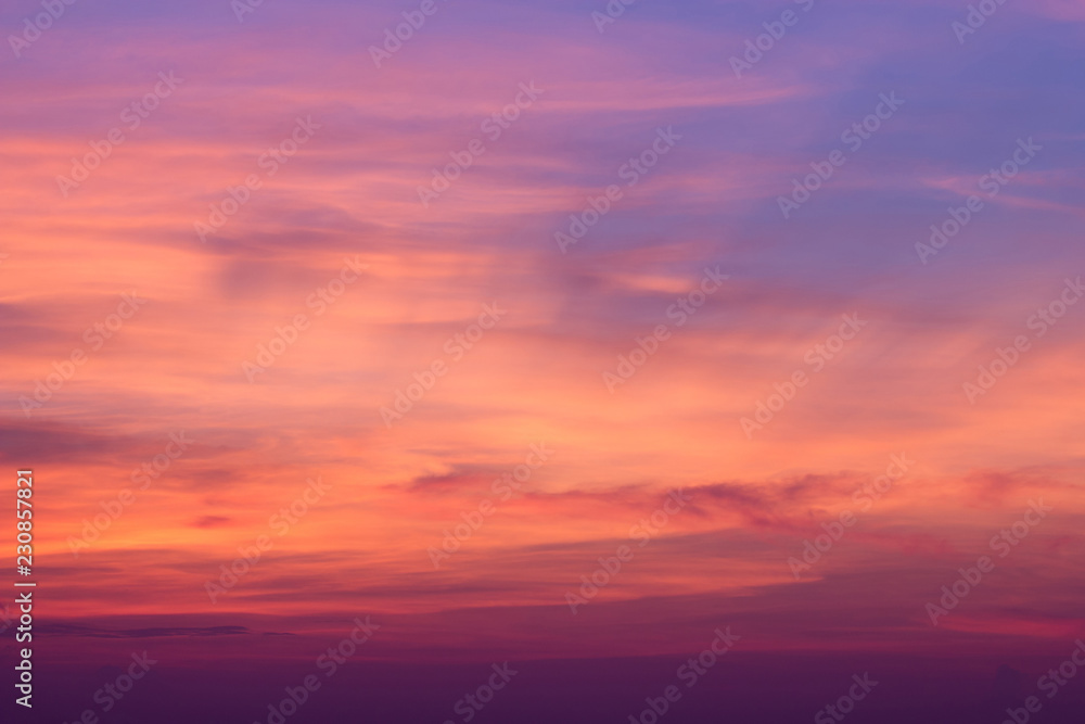 Blue purple sky Sunset and clouds. Beauty natural background