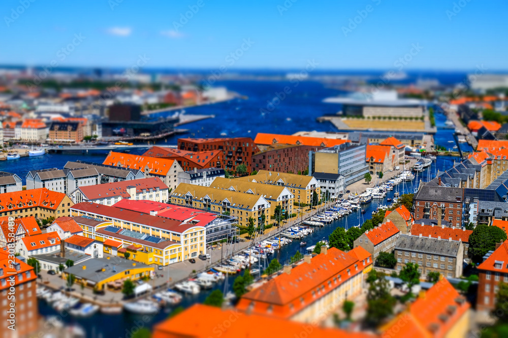 Top view of Copenhagen. Miniature Effect.