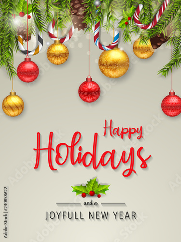 Happy Holidays and Joyful New Year Greeting Card. Happy Holidays and Joyful New Year Vector Design.