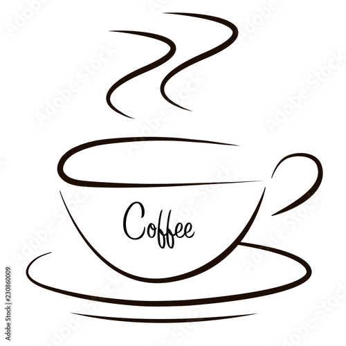 Black and white hot coffee cup. Vector illustration