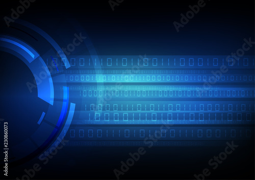 Vector : Blue abstract circle with binary number on black background