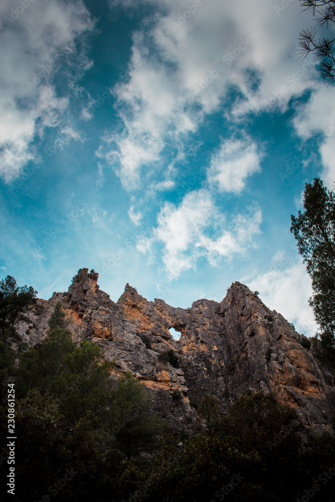 Panorama of rocky mountains and beautiful sky. Spain, Valencian comunidad.