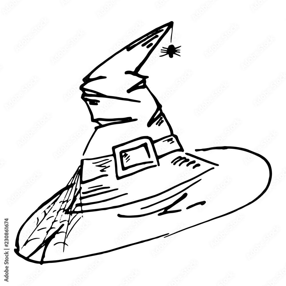 witch hat with a spider. Hand drawn