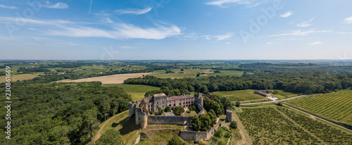 Aerial view of old Castle of Benauge, Beguey, France