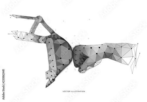 Bucket from backhoe loader. Low poly wireframe art on white background. The concept of construction machinery or special equipment. Polygonal illustration with connected dots and polygon lines.Vector