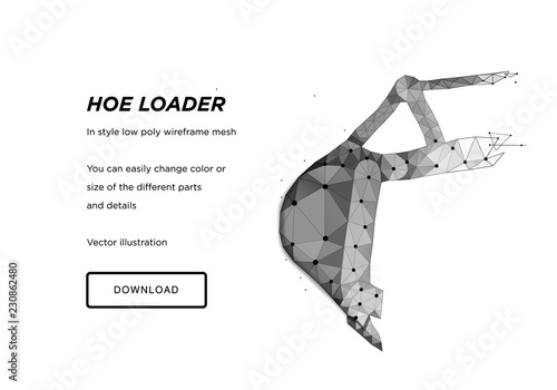 Bucket from backhoe loader. Low poly wireframe art on white background. The concept of construction machinery or special equipment. Polygonal illustration with connected dots and polygon lines.Vector