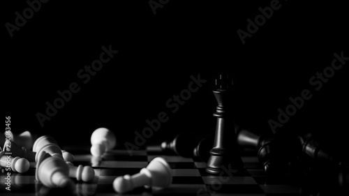 black king chess stand alone on a chessboard. - Leader and business winner concept.