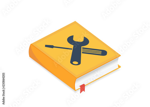 User manual, guide, instruction, guidebook, Handbook isometric concept. Vector illustration. User guide manual book illustration in flat style with settings icon. Concept of User Manual.