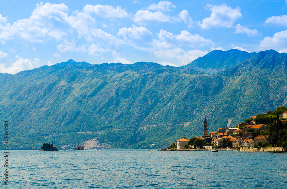 View of Boka Kotor bay with Perast town, Montenegro View of Boka Kotor bay with Perast town, Montenegro