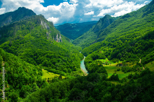 Mountain range and forests of Tara river gorge canyon, Montenegro