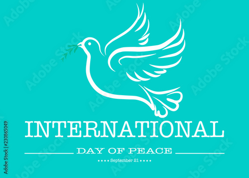 International peace day greenery vector poster Concept illustration with dove of peace, and hand written text.eps 10