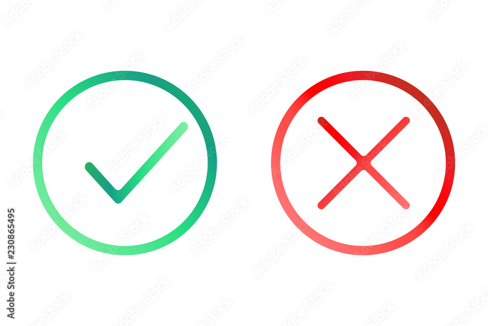 Check mark - stock vector. Check Mark Yes, No, icon, graphic, symbol, Vector. Check mark buttons for vote. Isolated vector illustration on white background.