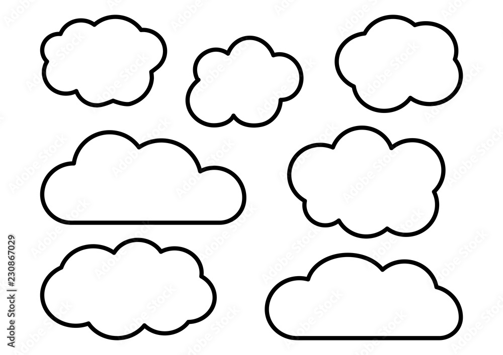 Clouds collection, outline design. Vector illustration Clouds collection, outline design. Vector illustration
