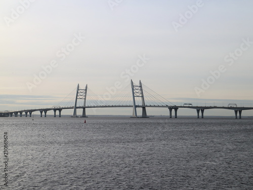 Seascape with cable-stayed bridge