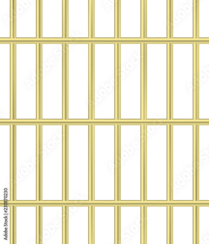Thin golden jail bars pattern. Prison cell seamless vector.