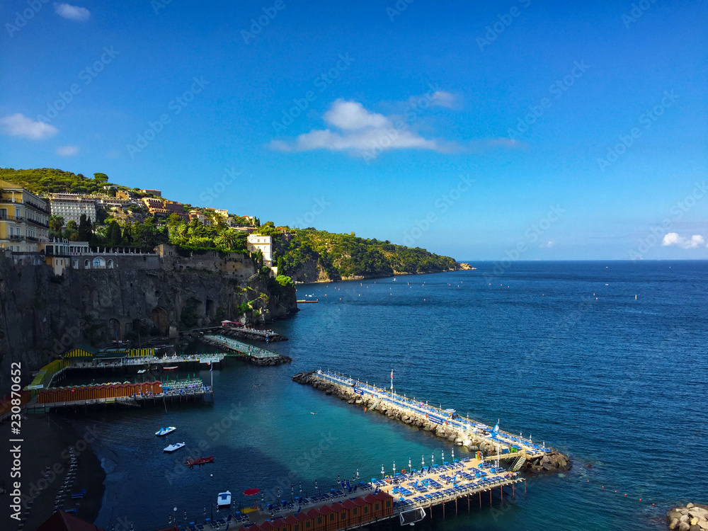 Panoramic view of the city,sea and beach on the sunny day.Sorrento.Italy.