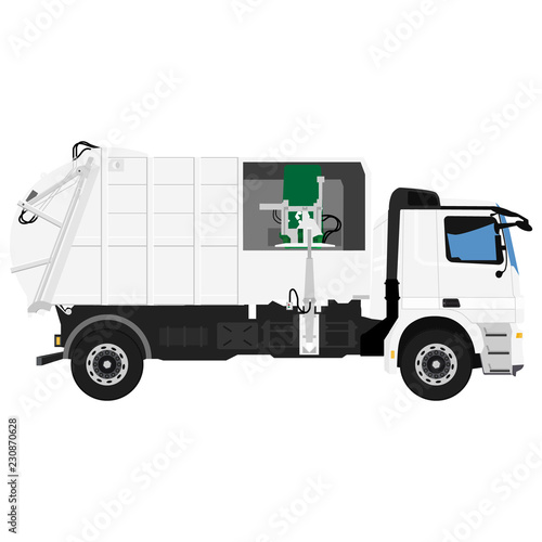 Realistic Garbage Truck isolated on white background. Vector illustration