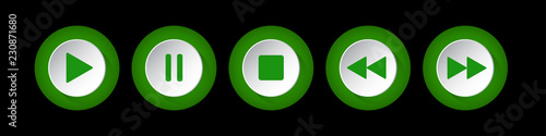 green, white round music control buttons set