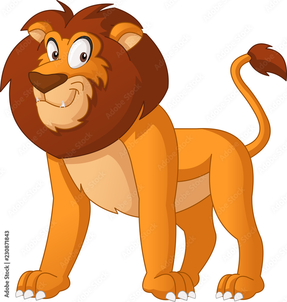 Cartoon cute lion. Vector illustration of funny happy animal. Stock Vector  | Adobe Stock