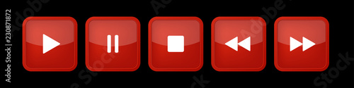 red, white square music control buttons set