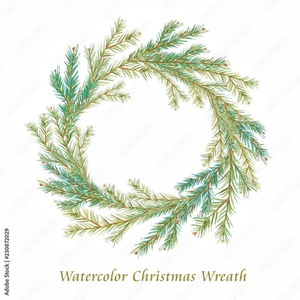 Watercolor Christmas wreath isolated on white