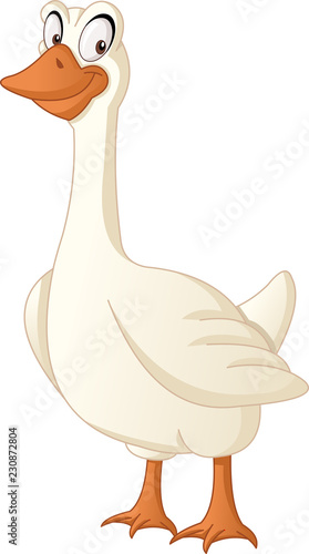 Cartoon cute goose. Vector illustration of funny happy animal.