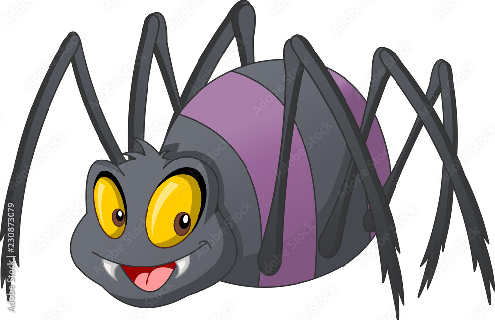 Cartoon cute spider. Vector illustration of funny happy animal. Stock  Vector | Adobe Stock