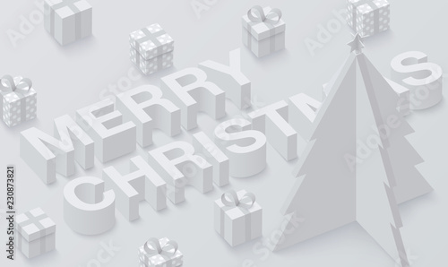 Grey Merry Christmas background with 3d gifts.