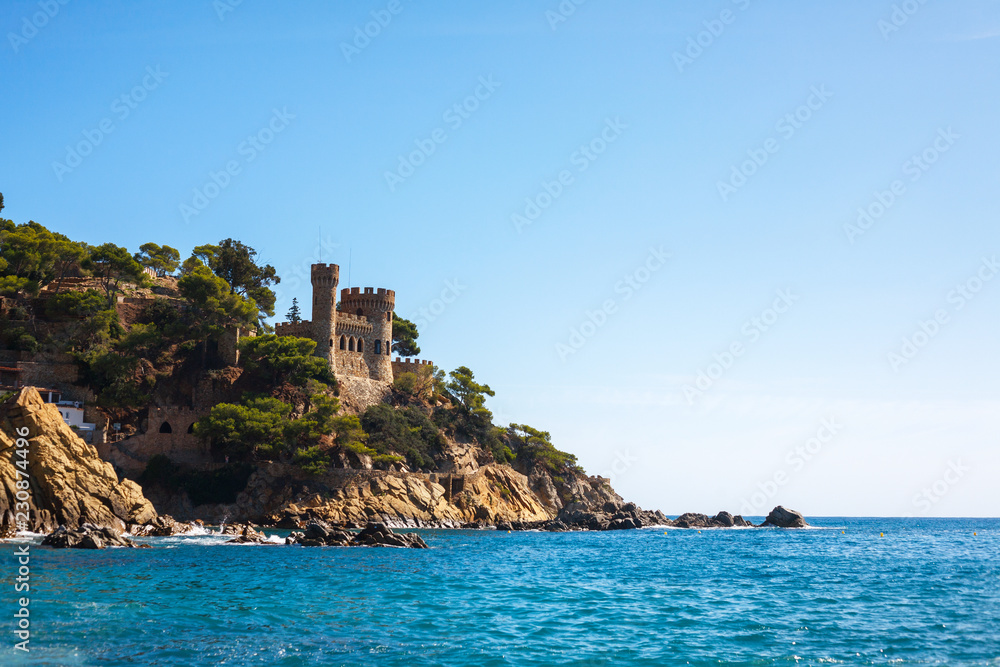 Lloret de Mar. September 2018. Spain. View of the fortress on the rock on a Sunny day. Seascape