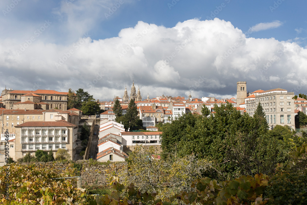 Santiago de Compostela panoramic view in Galicia, Spain