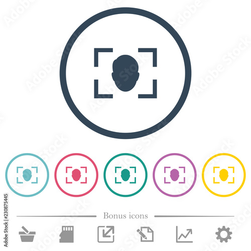 Camera selfie mode flat color icons in round outlines