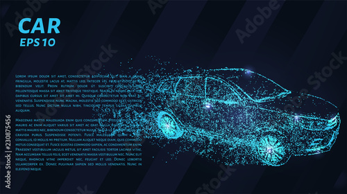 Car blue points of light. The car is falling apart.