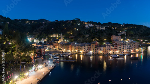 Elevated night scene of the waterfront, Portofino