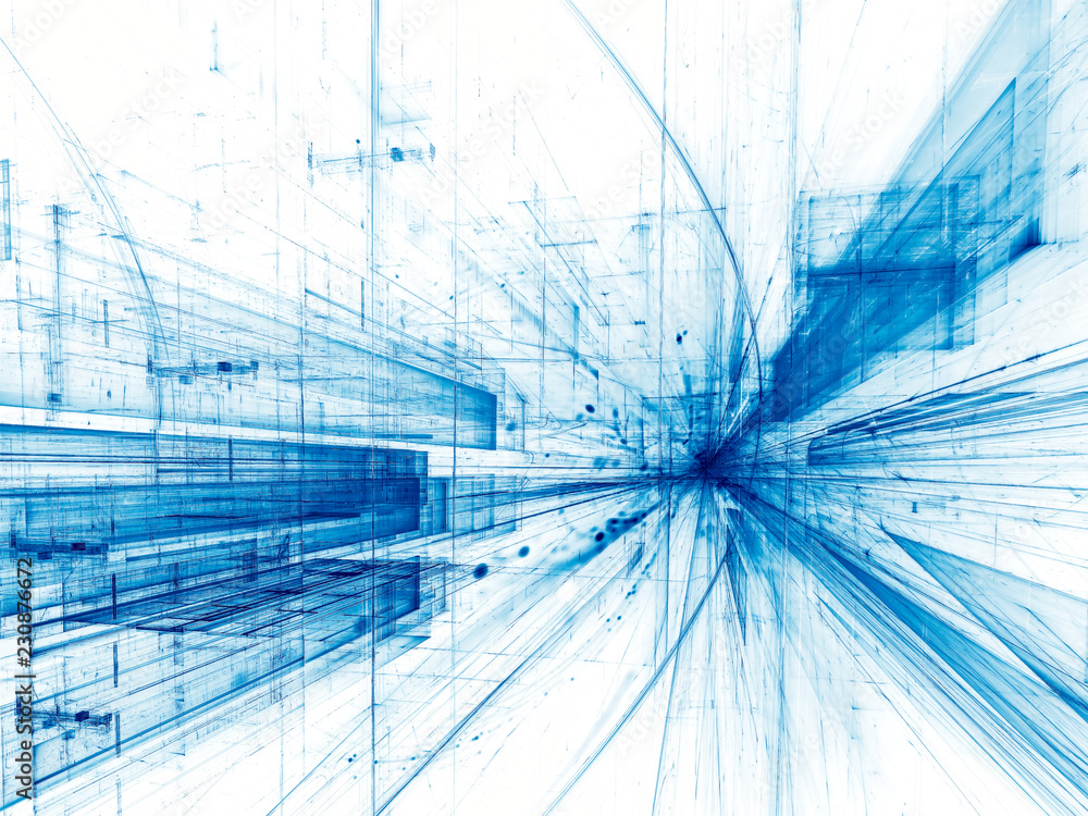 Fototapeta premium White and blue technology background with perspective - digitall