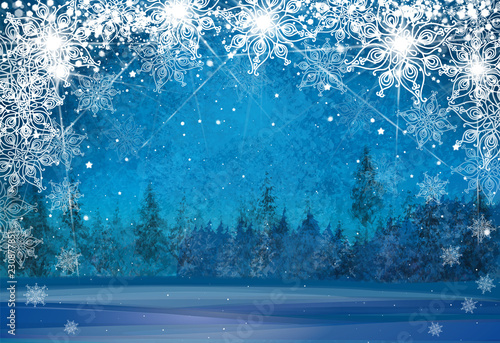 Vector winter wonderland background. Christmas card.