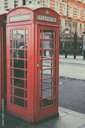 Call box in London city in vintage style