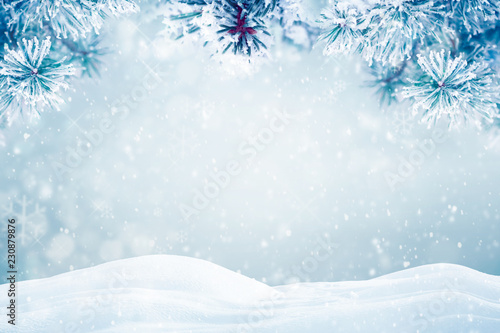 winter background with snowflakes, Christmas background with heavy snowfall, snowflakes in the sky © Mariusz Blach