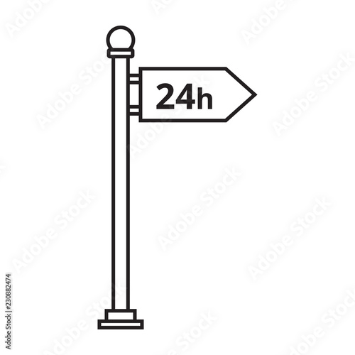 Line icon open 24 hours on the signboard isolated on white background. Vector illustration.