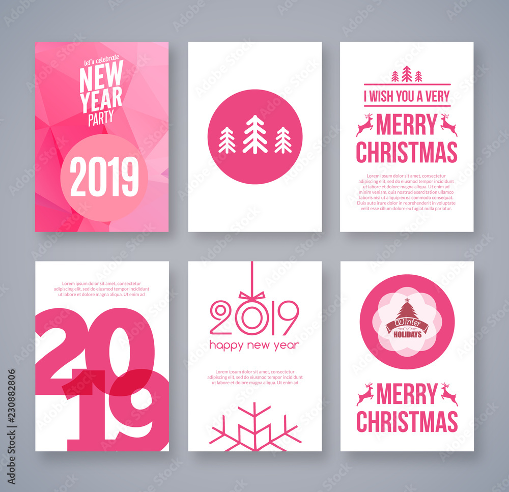 Christmas vector holiday greeting card background 2019. Merry xmas greeting card flyer for new year celebration