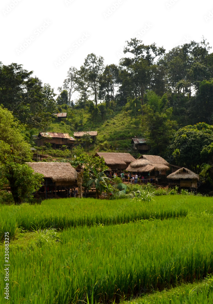 Maisons locales au village de Long Neck, Thaïlande du Nord Maisons locales au village de Long Neck, Thaïlande du Nord