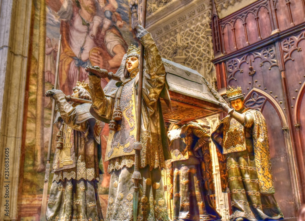 Tomb of Christopher Columbus in south side of Seville Cathedral in Spain