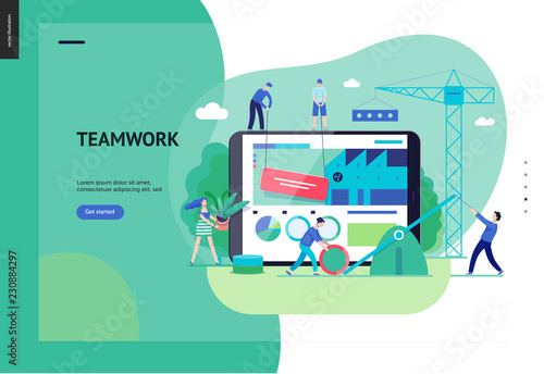 Business series, color 3 -company, teamwork, collaboration -modern flat vector illustration concept of people making web page design Business workflow management. Creative landing page design template