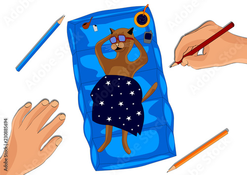 Cat resting on the seam, vector picture