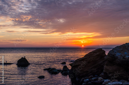 Seascape in Odesa during the sunrise in the autumn season