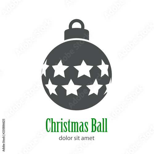 Logotipo Christmas Ball con estrellas horizontal perspectiva en color gris